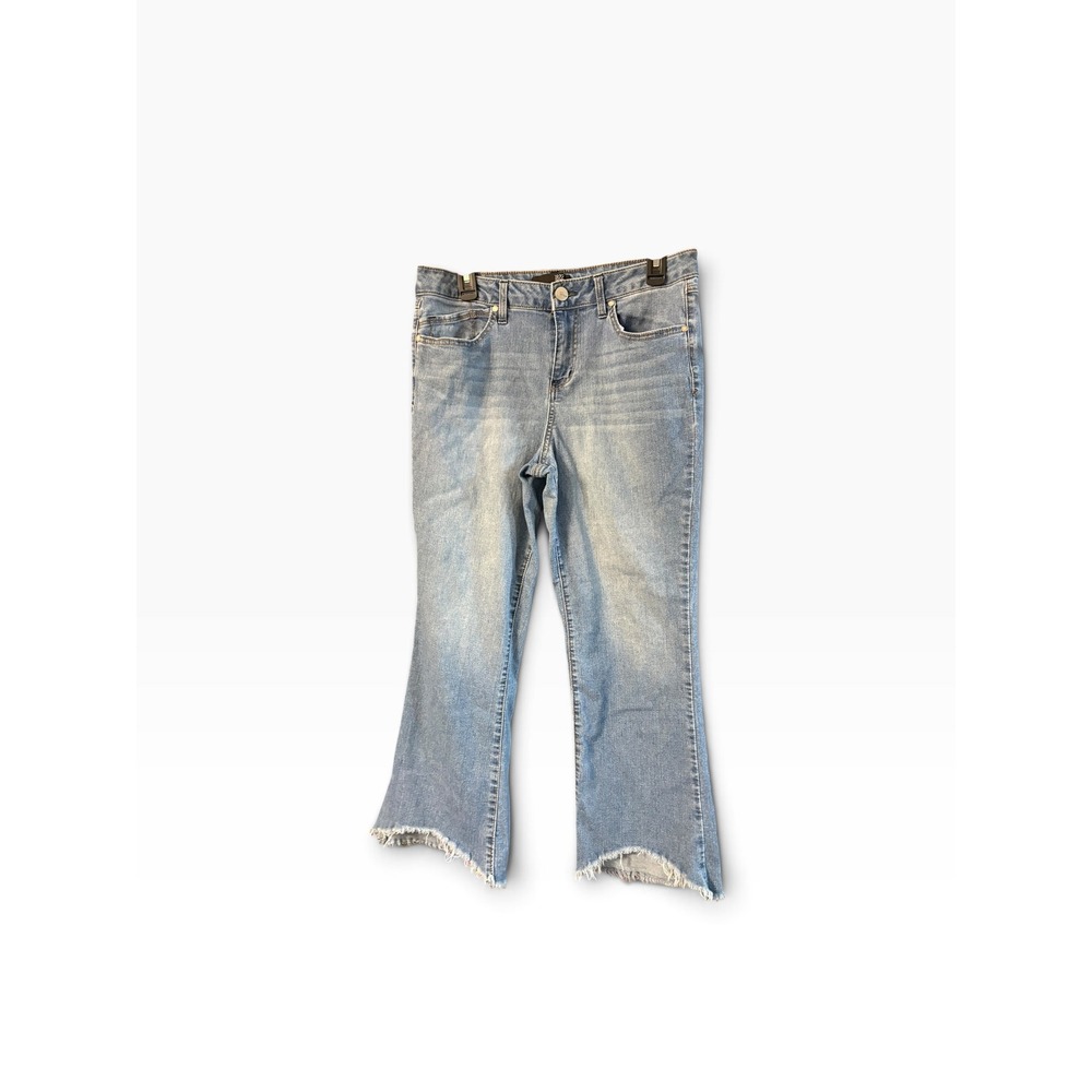 1822 Denim Women Light Wash Raw Hem Cropped Flare Jeans Size 12 High Rise
